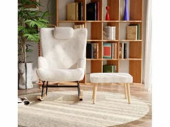 Mecedora de peluche suave con reposacabezas y reposapiés < Best