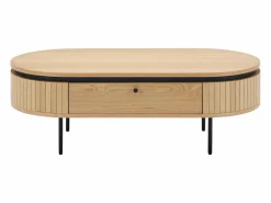Mesa de centro con 2 cajones chapado en roble y metal - Natural claro y Negro - CARDIONA < Vente-unique Hot