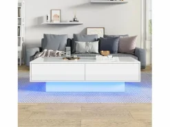 Mesa de centro moderna brillante con 2 cajones - 115 x 55 x 34 cm - LED - Tablero de partículas - < Merax Outlet