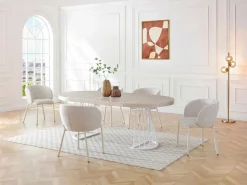 Mesa de comedor extensible para 2 a 12 personas en MDF y acero - Efecto travertino beige y blanco - FIRELA < Vente-unique Hot