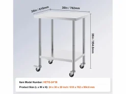 Mesa de Trabajo SucceBuy Mesa de Trabajo de Acero Inoxidable de 60.96 x 76.2 cm con 4 Ruedas < Online