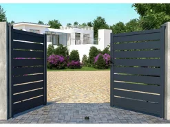EXPERTLAND Portón * Pack portón calado motorizado antracita de aluminio Ancho 300 x Alt. 176 cm PRIMO Gris antracita