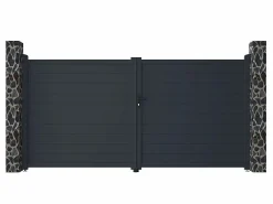 EXPERTLAND Portón * Pack portón de aluminio color antracita Ancho 350 x Alt. 173 cm NAZARIO + Motor RIVE Gris antracita