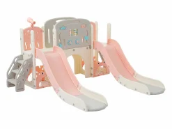 Merax Tobogán * Parque infantil 8 en 1 - 197 x 167 x 98 cm - Fabricado en HDPE - Con túnel arqueado y estructura de escalada - Rosa