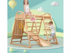 Parque infantil 7 en 1 con tobogán, columpio y red de escalada, 140 x 120 x 120 cm < New