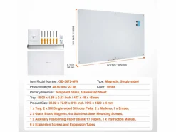 Póster * Pizarra Magnética de Cristal SucceBuy, 182,9x91,5 cm, Borrado en Seco Sin Marco Blanco