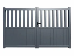 EXPERTLAND Portón * Portón aluminio calado - Ancho 314 x Alt. 120/140 cm - Antracita - TARNOS II Gris antracita