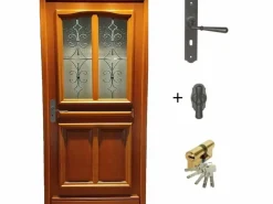 GD Menuiseries Puerta De Entrada * Puerta de entrada de madera acristalada, Elsie, Verde RAL7002, Al.215xl.90 p.izquierda Medida mesa sin manilla Color natural claro
