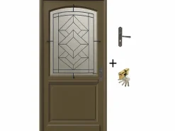 GD Menuiseries Puerta De Entrada * Puerta de entrada de madera acristalada, Navy, Al.200xl.90 p. derecha + Mango Y Cañón (ref 010403RFP) Tabla Dimensiones sin manilla Color natural claro