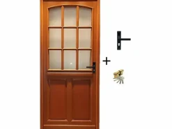 GD Menuiseries Puerta De Entrada * Puerta de entrada de madera 'Alena' 215X90 Empuje a la izquierda Se vende con manilla y cerradura sin manilla Marru00f3n
