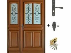 GD Menuiseries Puerta De Entrada * Puerta de entrada de madera esmaltada Tiercee Vauban Al 215 x L 120 p. derecha + Mango Y Cañón (ref 010403RFP) Tabla Dimensiones sin manilla Color natural claro