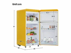 DripeX Electrodomésticos De Frío * Refrigerador de doble puerta con ajustes y ruedas - 72L - 120kWh/año - Nivel de ruido bajo de 39 dB - Clase E - 45x44x91cm Amarillo