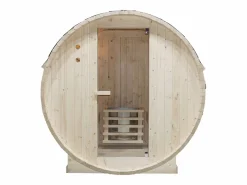 VOGUE SAUNA Sauna De Exterior * Sauna de exterior de 6 plazas, Ancho 185 x Prof. 220 x Alt. 190 cm, ISOKYRO Color natural claro