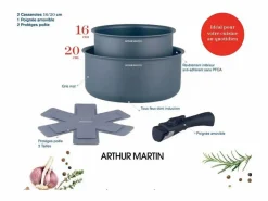 Arthur Martin Material Y Utensilios De Cocina * Set de 2 cacerolas antiadherentes AM2984 Ø16-20 cm, mango desmontable, para todo tipo de fuegos incluyendo inducción, gris mate
