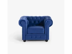 AHD Sillón | Sillón de salón de estilo clásico Chesterfield de terciopelo Coventry - Marino