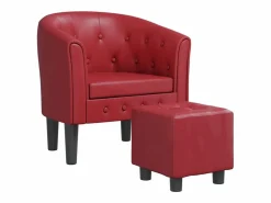 Sillón diseño de cubo con reposapiés cuero sintético tinto < Clicnbuy Best