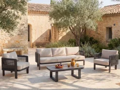 Sofá de jardín de 3 plazas de aluminio y cuerda - con cojines beige - HELYSI de < MYLIA Clearance