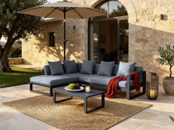 Sofá rinconera jardín aluminio - Antracita - MOLOKAI < MYLIA Discount