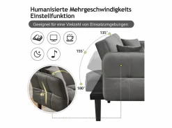 Sofá cama ajustable 2 en 1 - 176 x 78 x 76 cm - 2 plazas - con reposabrazos abatibles - Terciopelo - < Merax Outlet