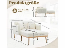 Diván Cama * Sofá cama convertible en osito - Patas de metal dorado - Función chaise longue Blanco