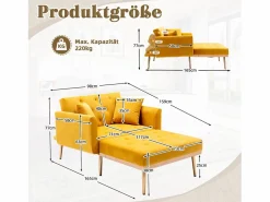 Diván Cama * Sofá cama convertible en osito - Patas de metal dorado - Función chaise longue Amarillo