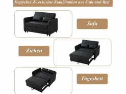 Sofá cama multifuncional, asiento doble retráctil, respaldo regulable en 3 posiciones, PU impermeable, color < Sale