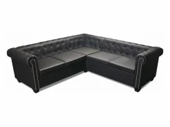 Clicnbuy Sofás Chesterfield|Sofás De Piel Sintética | Sofá Chesterfield de esquina 5 plazas de cuero artificial