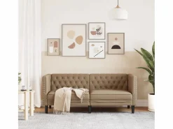 Clicnbuy Sofás Chesterfield|Sofás De Piel Sintética | Sofá Chesterfield de 2 plazas cuero artificial marrón capuchino