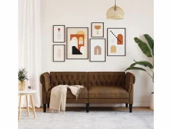 Sofá chesterfield de 2 plazas tela marrón < Clicnbuy Outlet