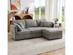 Sofá de esquina en L - 3 plazas - con reposapiés - 4 cojines - brazos ajustables - < ModernLuxe Discount
