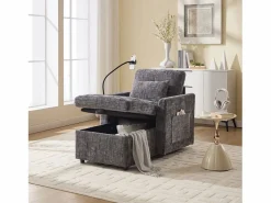 Sofá de 1 plaza con 2 bolsillos laterales - Sofá de salón con soporte para teléfono y espacio de almacenamiento oculto - Chenilla < Online