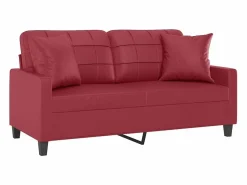Sofá de 2 plazas con cojines cuero sintético tinto 140 cm < Clicnbuy Outlet