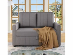 Sofá de 2 plazas extraíble - Sofá relax con bolsillos laterales y 2 cojines - Lino <