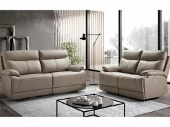 Sofá reclinable eléctrico de cuero Ducka-Marrón claro-Sistema Eléctrico-2 plazas < Les Tendances New