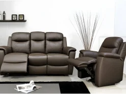 Sofá relax 3+1 plazas de piel color marrón EVASION < Vente-unique New
