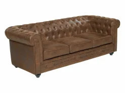 Sofá 3 y 2 plazas de microfibra con acabado de piel envejecida CHESTERFIELD < Vente-unique