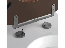 Tapa De Inodoro * Tapa de WC MDF FSC imitación nogal con cierre suave y bisagras metálicas de grafito cepillado desmontable Multicolor