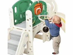 ModernLuxe Tobogán | Tobogán 4 en 1 - con escaleras, espacio de almacenamiento y canasta de baloncesto -