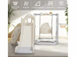 Merax Tobogán | Tobogán infantil 5 en 1 - 179 x 184 x 103 cm - HDPE - Con columpio y espacio de almacenamiento -
