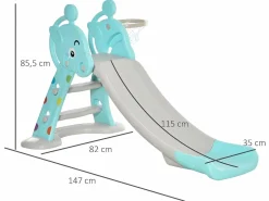 Homcom Tobogán | Tobogán infantil azul, gris 147x82x85,5 cm