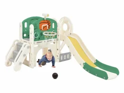 Hauss Spole Tobogán * Tobogán infantil combinado con aro de baloncesto y escalera - Verde