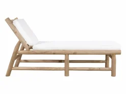 Tumbona de teca con colchoneta - Natural claro y blanco - TULUM de < MYLIA Clearance