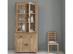 BERAH GETAH Vitrina Para Vajilla * Vajillero de madera de teca reciclada maciza Color natural claro
