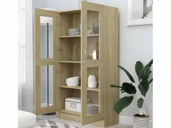 Clicnbuy Vitrina * Vitrina de madera contrachapada color roble 82,5x30,5x150 cm Marru00f3n