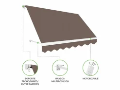 - Toldo Exterior Balcón Enrollable 250x200cm Topo – Lona Poliéster - Soporte Pared – Anclaje Barandilla < Wasabi Sale